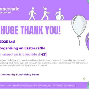 JD2E Ltd pancreatic cancer egg rafflew funbdrasiign